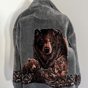 Women's Grey Plush  Jacket with Bear Motif Size Small